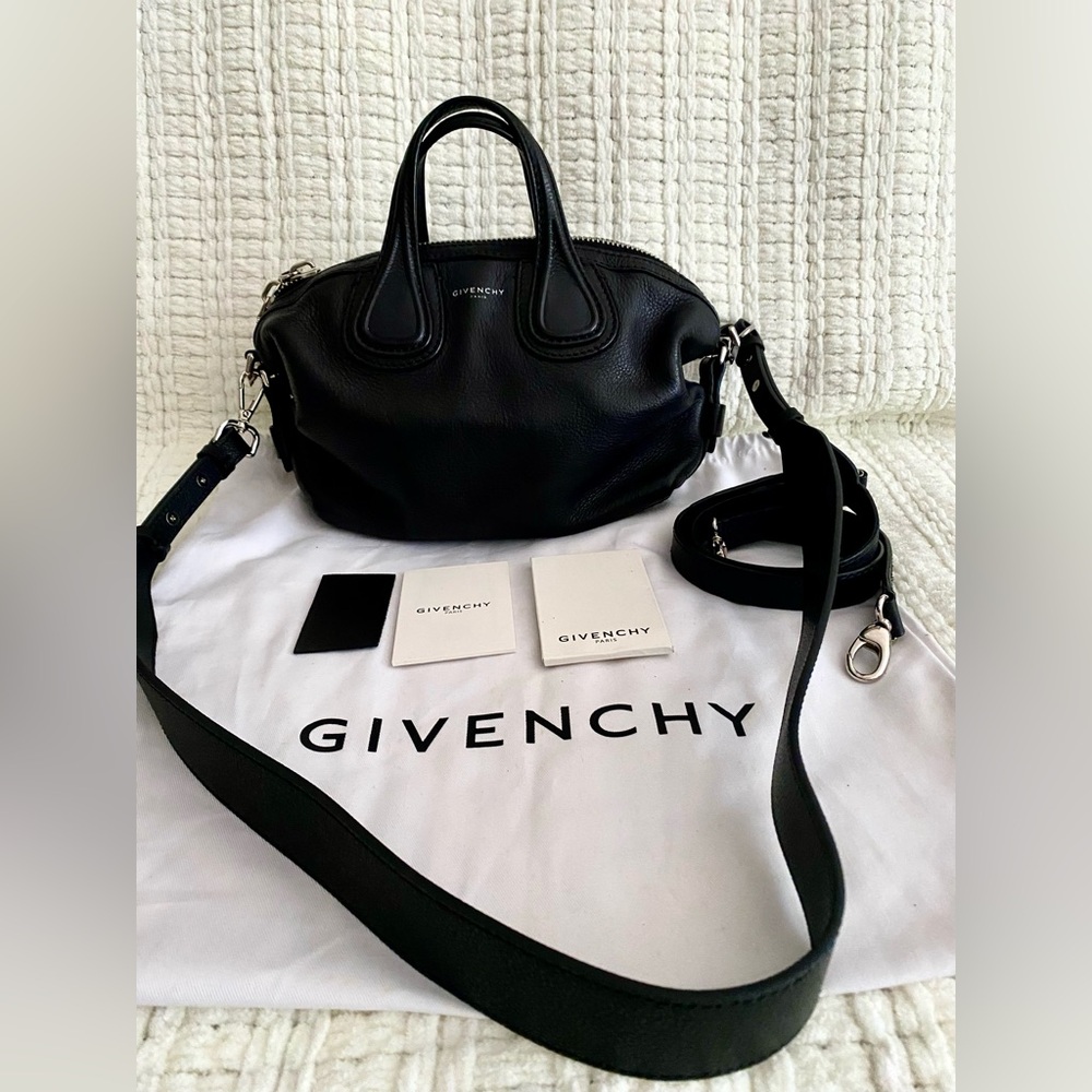 Givenchy Mini Nightingale Black Silver Top Handle Crossbody Bag, EUC